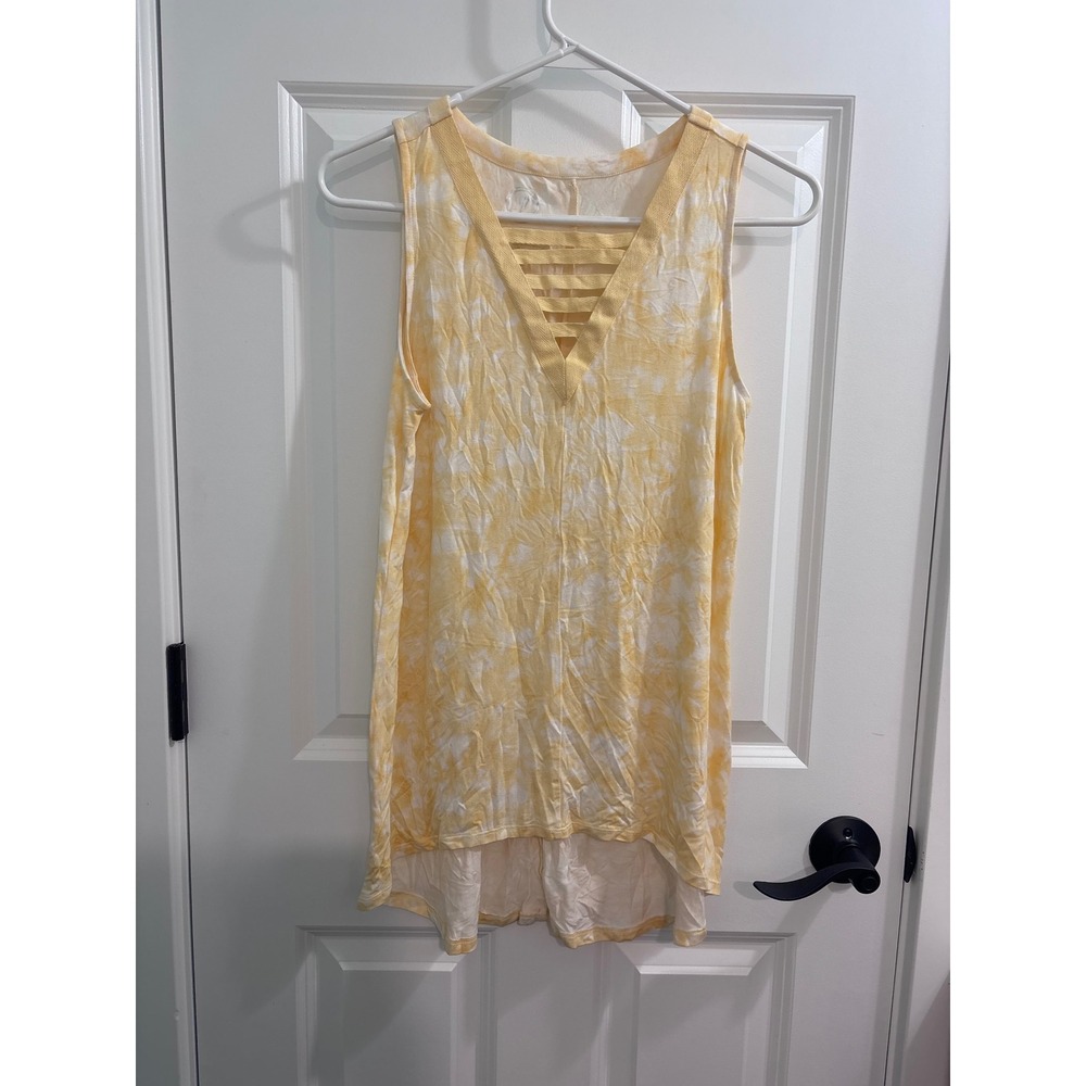 Maurices 24/7 Womens Yellow Tie Dye V-Neck High Low Tank Top Small